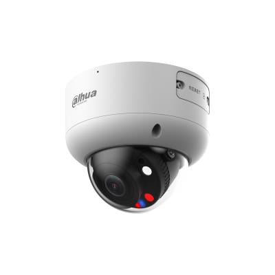 DAHUA 5 MP kupolveida IP videonovērošanas kamera ar motorizētu 2,7–13,5 mm objektīvu, viedo dubulto apgaismojumu, aktīvo atturēšanu, divvirzienu audio, PoE, IP67 un IK10, balta
