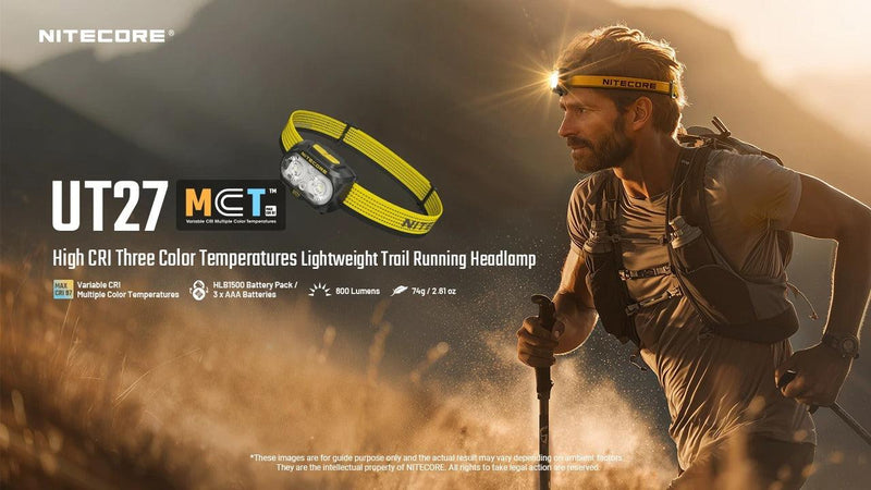 NITECORE UT27 MCT LED galvas lukturis, 800 lm, trīs krāsu temperatūras, USB-C uzlāde, 74 g