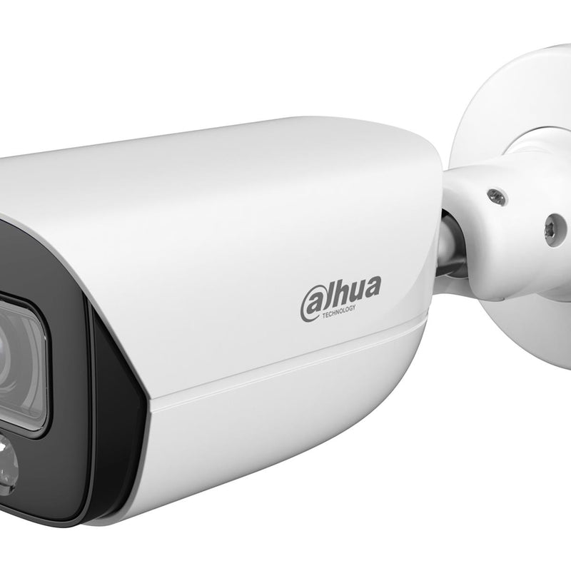 DAHUA 8 MP cilindriskā IP videonovērošanas kamera ar 2,8 mm objektīvu, viedo dubulto apgaismojumu līdz 50 m, cilvēku skaitīšanu, mikrofonu, PoE+, ePoE un IP67, balta