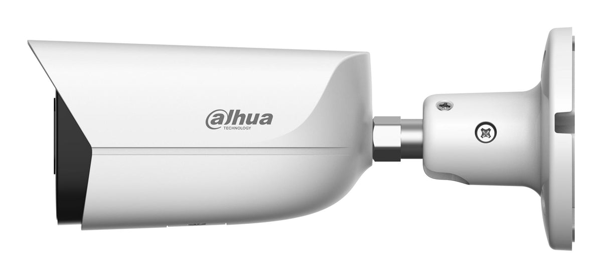 DAHUA 8 MP cilindriskā IP videonovērošanas kamera ar 2,8 mm objektīvu, viedo dubulto apgaismojumu līdz 50 m, cilvēku skaitīšanu, mikrofonu, PoE+, ePoE un IP67, balta