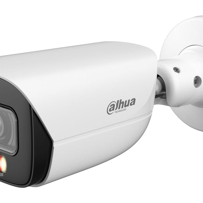 DAHUA 8 MP cilindriskā IP videonovērošanas kamera ar 2,8 mm objektīvu, viedo dubulto apgaismojumu līdz 50 m, cilvēku skaitīšanu, mikrofonu, PoE+, ePoE un IP67, balta