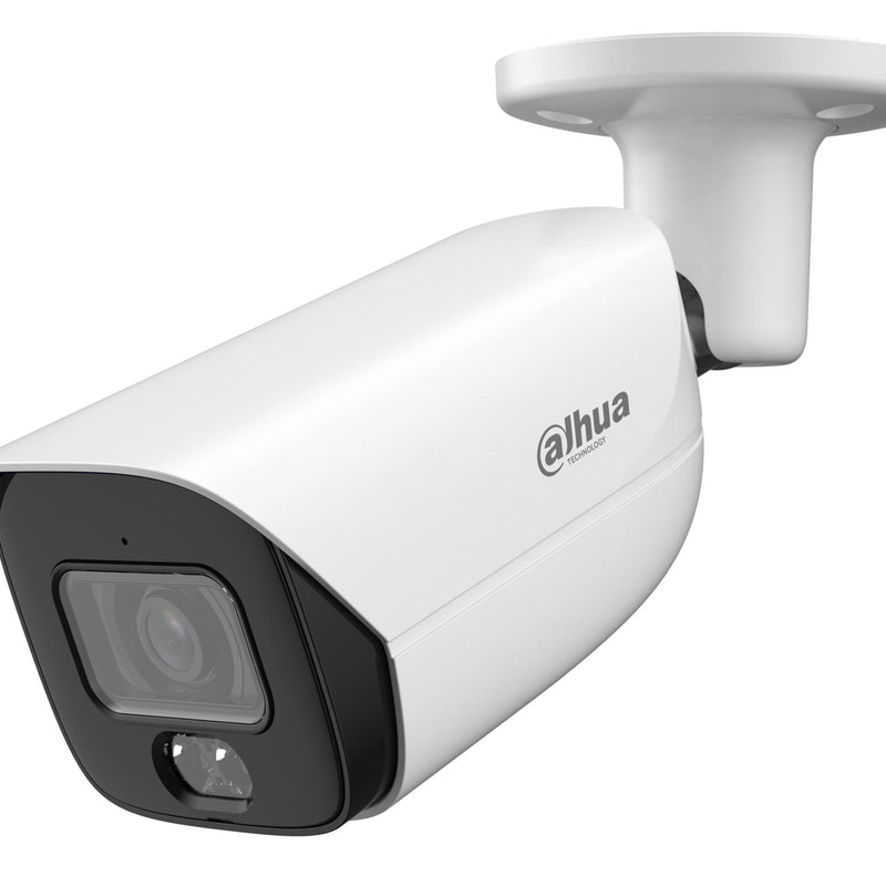 DAHUA 8 MP cilindriskā IP videonovērošanas kamera ar 2,8 mm objektīvu, viedo dubulto apgaismojumu līdz 50 m, cilvēku skaitīšanu, mikrofonu, PoE+, ePoE un IP67, balta