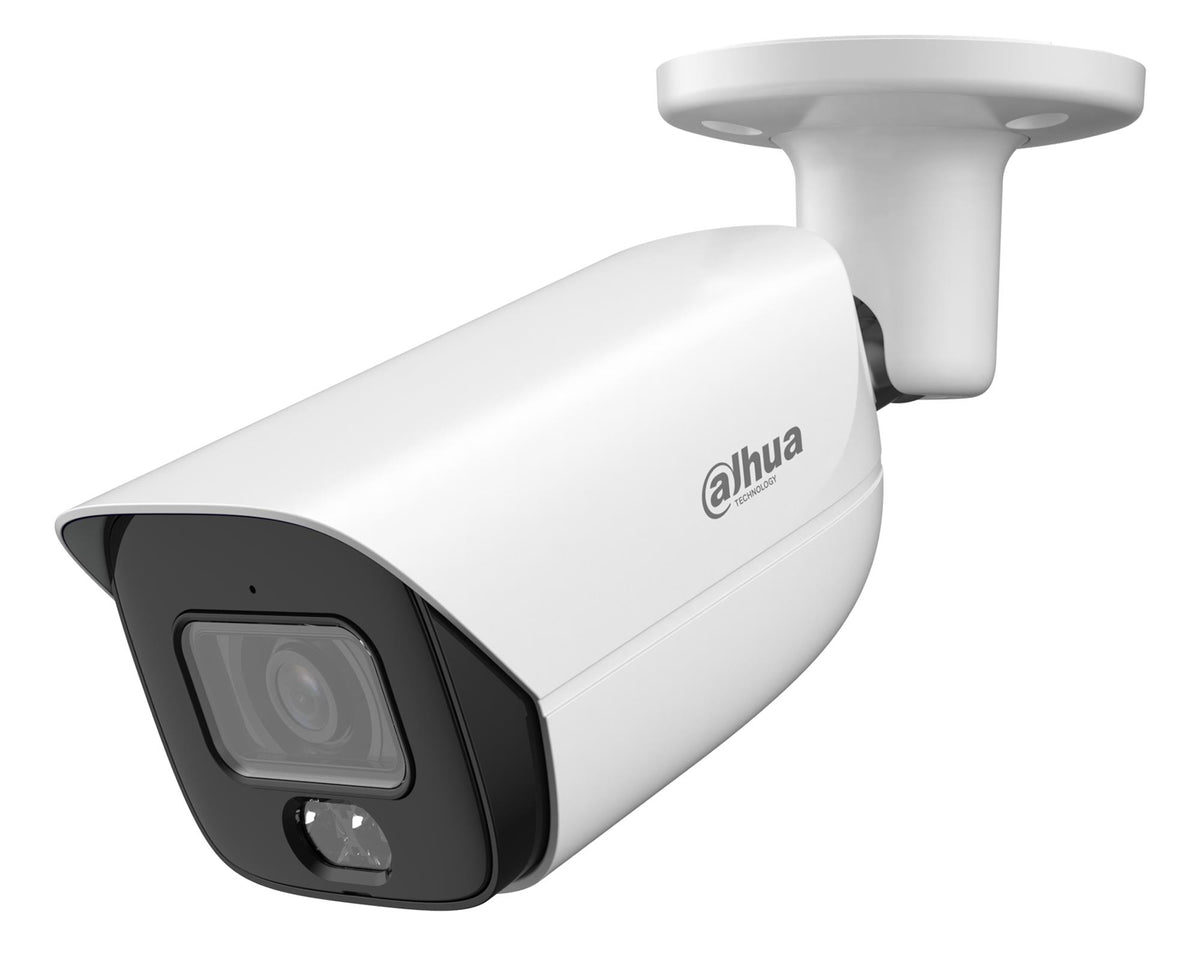 DAHUA 8 MP cilindriskā IP videonovērošanas kamera ar 2,8 mm objektīvu, viedo dubulto apgaismojumu līdz 50 m, cilvēku skaitīšanu, mikrofonu, PoE+, ePoE un IP67, balta