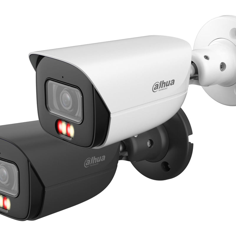 DAHUA 8 MP cilindriskā IP videonovērošanas kamera ar 2,8 mm objektīvu, viedo dubulto apgaismojumu līdz 50 m, cilvēku skaitīšanu, mikrofonu, PoE+, ePoE un IP67, balta
