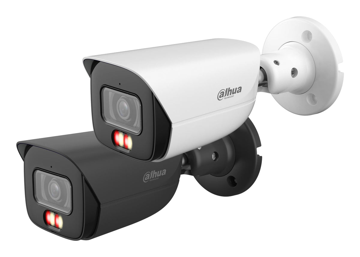 DAHUA 8 MP cilindriskā IP videonovērošanas kamera ar 2,8 mm objektīvu, viedo dubulto apgaismojumu līdz 50 m, cilvēku skaitīšanu, mikrofonu, PoE+, ePoE un IP67, balta