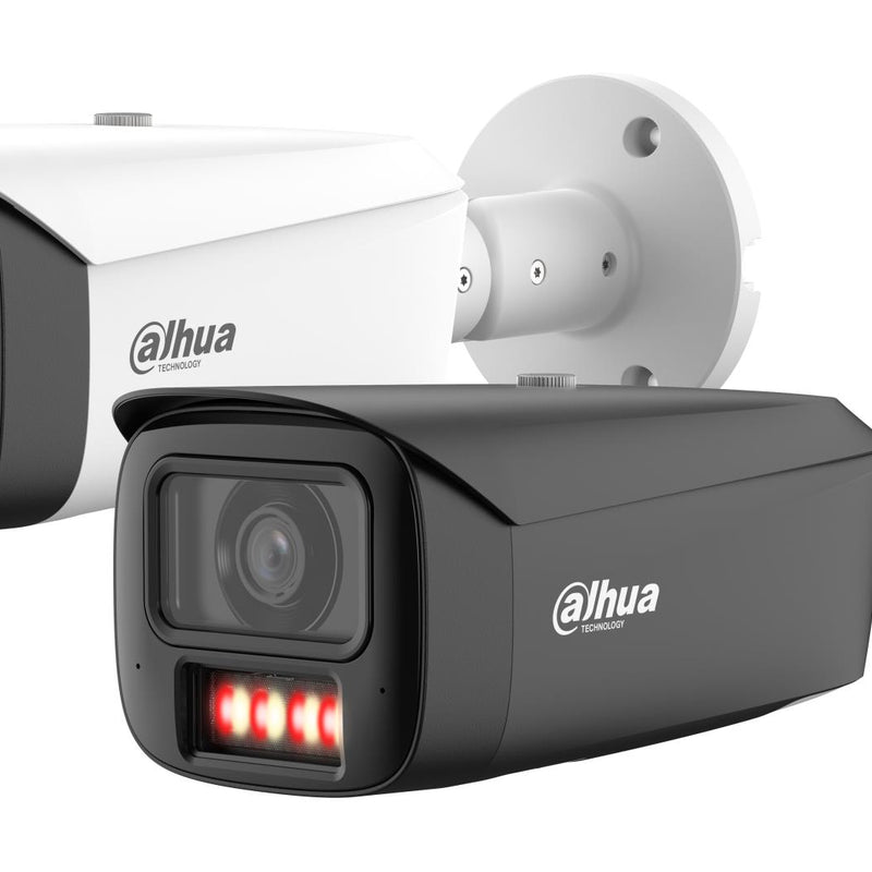 DAHUA 6 MP cilindriskā IP videonovērošanas kamera ar 3,6 mm objektīvu, WizColor, 80 m nakts redzamību, aktīvo atturēšanu, divvirzienu audio, PoE+, IP67 un IK10, balta