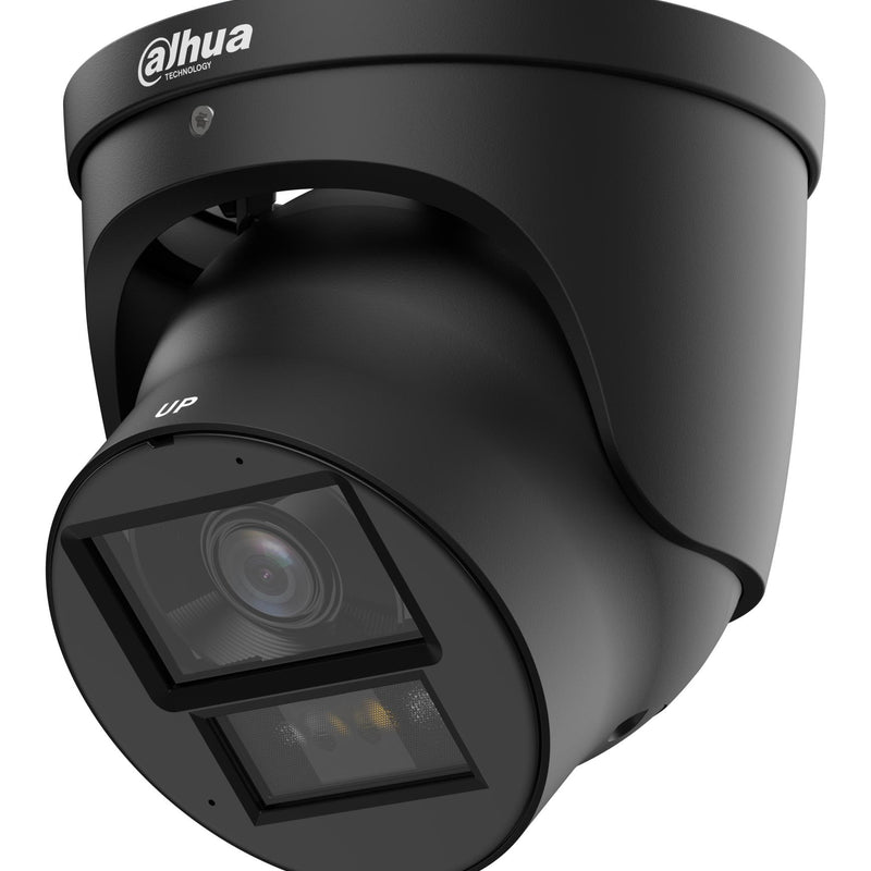DAHUA 4 MP torņveida IP videonovērošanas kamera ar 2,8 mm objektīvu, WizColor, 60 m nakts redzamību, aktīvo atturēšanu, divvirzienu audio, AcuPick, PoE+, ePoE, IP67 un IK10, melna