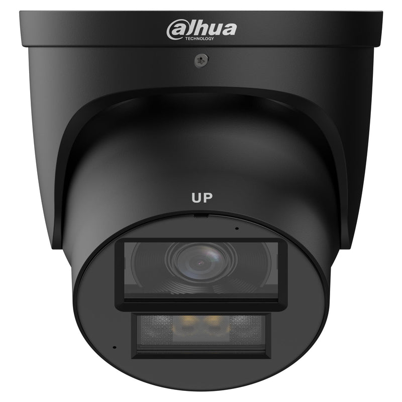 DAHUA 4 MP torņveida IP videonovērošanas kamera ar 2,8 mm objektīvu, WizColor, 60 m nakts redzamību, aktīvo atturēšanu, divvirzienu audio, AcuPick, PoE+, ePoE, IP67 un IK10, melna