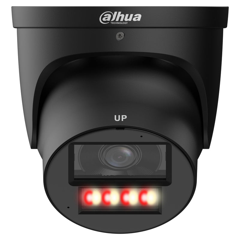 DAHUA 4 MP torņveida IP videonovērošanas kamera ar 2,8 mm objektīvu, WizColor, 60 m nakts redzamību, aktīvo atturēšanu, divvirzienu audio, AcuPick, PoE+, ePoE, IP67 un IK10, melna