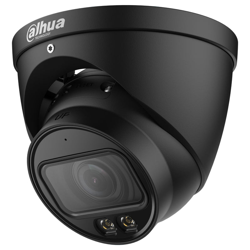 DAHUA 4 MP torņveida IP videonovērošanas kamera ar motorizētu 2,7–12 mm objektīvu, viedo dubulto apgaismojumu līdz 50 m, AcuPick, cilvēku skaitīšanu, mikrofonu, PoE+, ePoE un IP67, melna