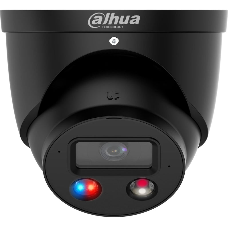 DAHUA 8 MP WizSense kupolveida IP kamera ar 3,6 mm objektīvu, viedo divu veidu apgaismojumu līdz 30 m, aktīvo atturēšanu, divvirzienu audio, PoE, IP67, melna