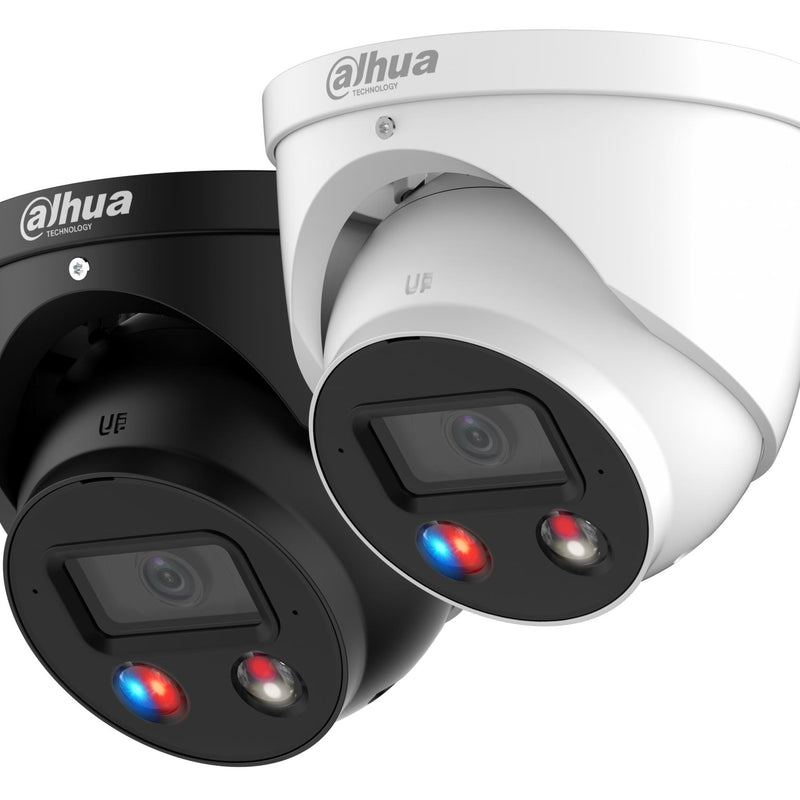 DAHUA 8 MP WizSense kupolveida IP kamera ar 3,6 mm objektīvu, viedo divu veidu apgaismojumu līdz 30 m, aktīvo atturēšanu, divvirzienu audio, PoE, IP67, melna