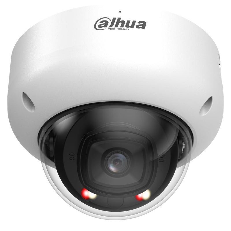 DAHUA 4 MP vandalizturīga kupolveida IP videonovērošanas kamera ar 2,8 mm objektīvu, viedo dubulto apgaismojumu līdz 50 m, AcuPick, cilvēku skaitīšanu, mikrofonu, ePoE, IP67 un IK10, balta