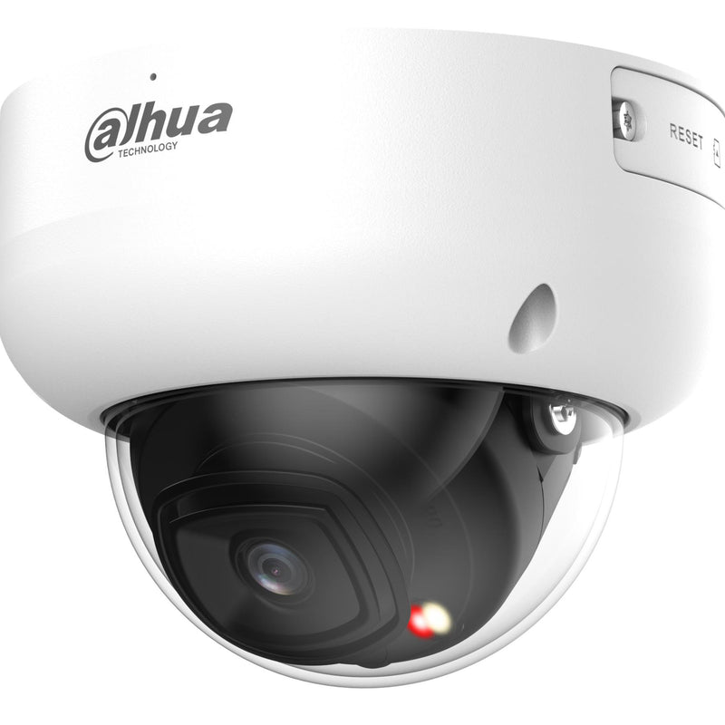 DAHUA 4 MP vandalizturīga kupolveida IP videonovērošanas kamera ar 2,8 mm objektīvu, viedo dubulto apgaismojumu līdz 50 m, AcuPick, cilvēku skaitīšanu, mikrofonu, ePoE, IP67 un IK10, balta