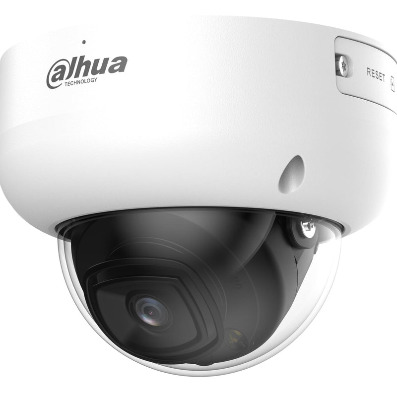 DAHUA 4 MP vandalizturīga kupolveida IP videonovērošanas kamera ar 2,8 mm objektīvu, viedo dubulto apgaismojumu līdz 50 m, AcuPick, cilvēku skaitīšanu, mikrofonu, ePoE, IP67 un IK10, balta