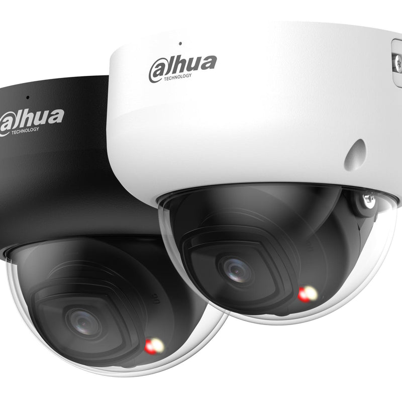 DAHUA 4 MP vandalizturīga kupolveida IP videonovērošanas kamera ar 2,8 mm objektīvu, viedo dubulto apgaismojumu līdz 50 m, AcuPick, cilvēku skaitīšanu, mikrofonu, ePoE, IP67 un IK10, balta