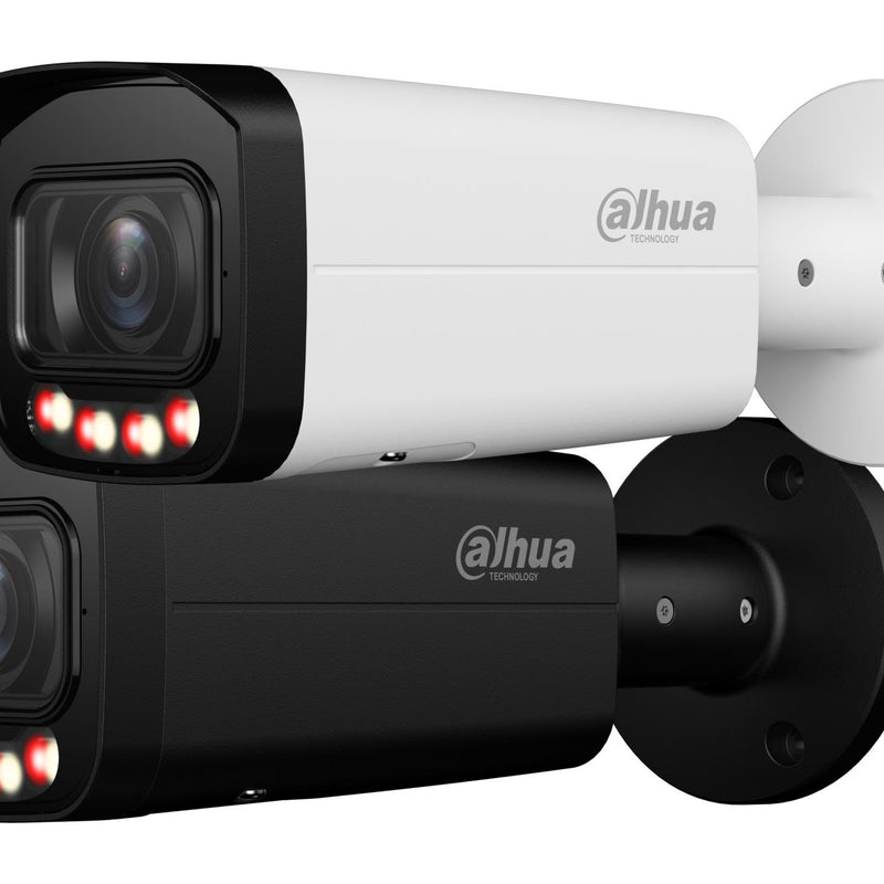Dahua 8 MP cilindriskā IP videonovērošanas kamera ar motorizētu 2,7–13,5 mm objektīvu, viedo dubulto apgaismojumu, mikrofonu, PoE un IP67, melna