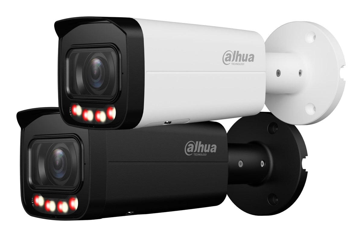 Dahua 8 MP cilindriskā IP videonovērošanas kamera ar motorizētu 2,7–13,5 mm objektīvu, viedo dubulto apgaismojumu, mikrofonu, PoE un IP67, melna