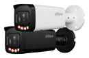 Dahua 8 MP cilindriskā IP videonovērošanas kamera ar motorizētu 2,7–13,5 mm objektīvu, viedo dubulto apgaismojumu, mikrofonu, PoE un IP67, melna