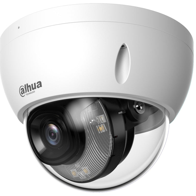 DAHUA 6 MP WizSense pretvandālisma kupolveida IP kamera ar 2,8 mm objektīvu, viedo divu veidu apgaismojumu līdz 30 m, mikrofonu, PoE, IP67 un IK10, balta