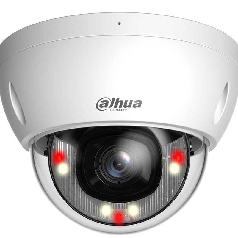 DAHUA 6 MP WizSense pretvandālisma kupolveida IP kamera ar 2,8 mm objektīvu, viedo divu veidu apgaismojumu līdz 30 m, mikrofonu, PoE, IP67 un IK10, balta