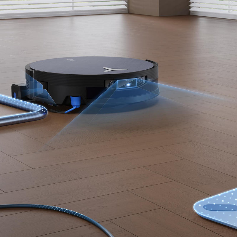 ECOVACS DEEBOT X12 OmniCyclone robotizētais putekļsūcējs ar mazgāšanu, 22000Pa, FocusJet, OZMO ROLLER 3.0, OmniCyclone pašattīrīšanās stacija, 4000mAh, līdz 497min, melns