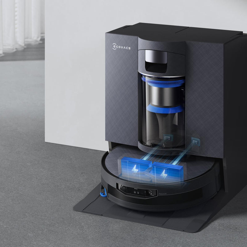 ECOVACS DEEBOT X12 OmniCyclone robotizētais putekļsūcējs ar mazgāšanu, 22000Pa, FocusJet, OZMO ROLLER 3.0, OmniCyclone pašattīrīšanās stacija, 4000mAh, līdz 497min, melns