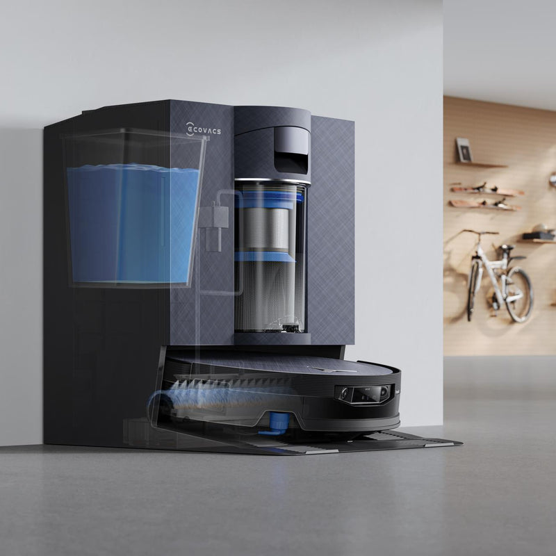 ECOVACS DEEBOT X12 OmniCyclone robotizētais putekļsūcējs ar mazgāšanu, 22000Pa, FocusJet, OZMO ROLLER 3.0, OmniCyclone pašattīrīšanās stacija, 4000mAh, līdz 497min, melns