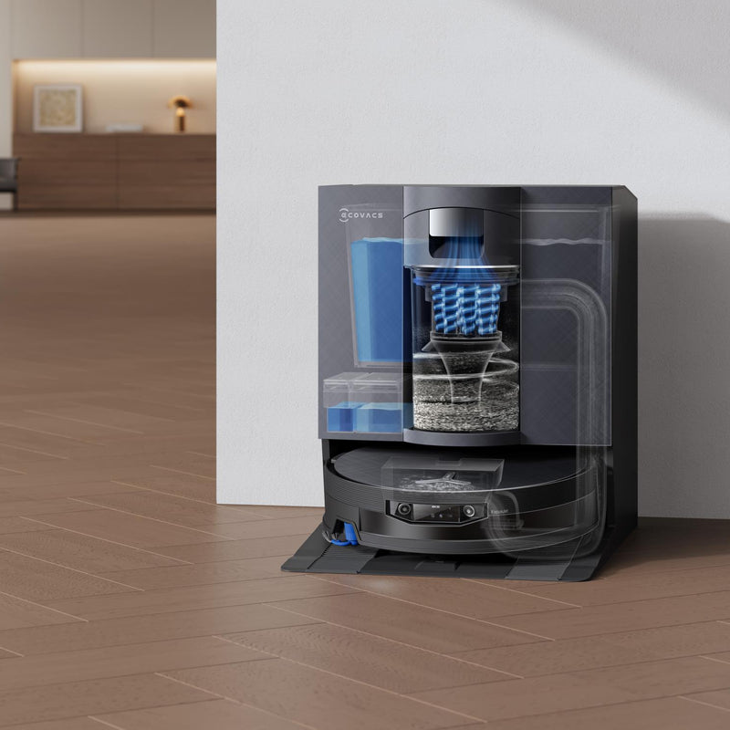 ECOVACS DEEBOT X12 OmniCyclone robotizētais putekļsūcējs ar mazgāšanu, 22000Pa, FocusJet, OZMO ROLLER 3.0, OmniCyclone pašattīrīšanās stacija, 4000mAh, līdz 497min, melns