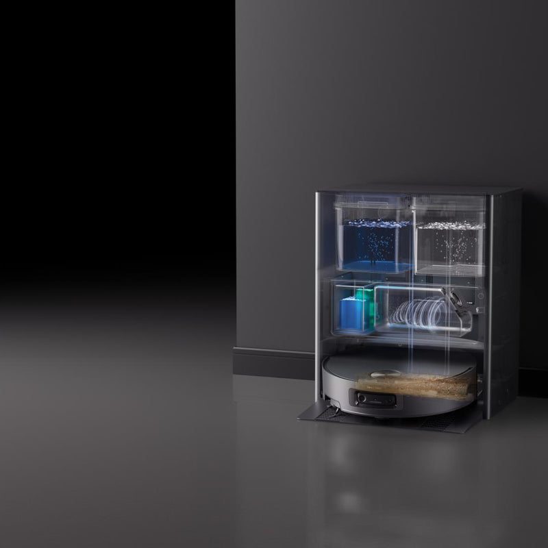 Dreame Aqua10 Ultra Track Complete robotizētais putekļsūcējs, 25 000 Pa, sausā un mitrā uzkopšana, TrackSync Roller, LiDAR, AI šķēršļu noteikšana, automātiskā dokstacija, 6400 mAh, melns
