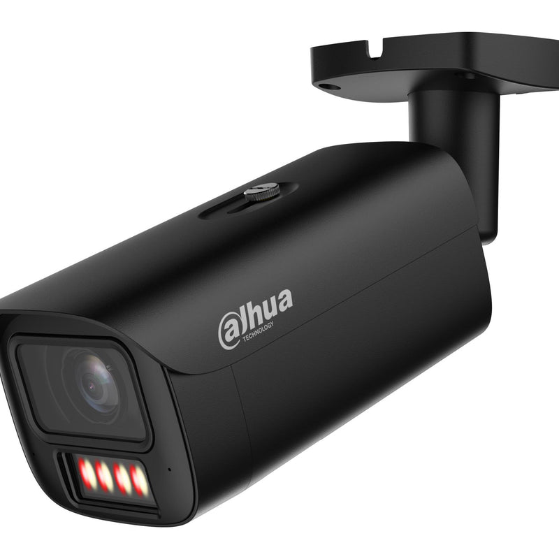 Dahua 4 MP āra bullet IP kamera, 2,7–12 mm, 115–47°, motorizēta tālummaiņa, Smart Dual Light, IR un silti balta gaisma, WizMind, SMD, cilvēku un transportlīdzekļu noteikšana, cilvēku skaitīšana, mikrofons, microSD līdz 1 TB, ePoE, IP67, IK10, melna