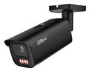 Dahua 4 MP āra bullet IP kamera, 2,7–12 mm, 115–47°, motorizēta tālummaiņa, Smart Dual Light, IR un silti balta gaisma, WizMind, SMD, cilvēku un transportlīdzekļu noteikšana, cilvēku skaitīšana, mikrofons, microSD līdz 1 TB, ePoE, IP67, IK10, melna