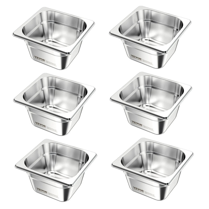 Nerūsējošā tērauda gastronomijas trauki, 1/6 izmērs, dziļums 100 mm, tilpums 1,7 l, 6 gab. komplekts