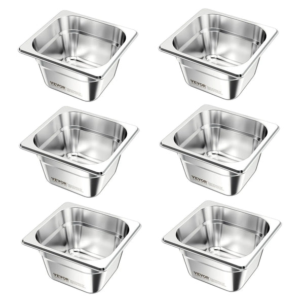 Nerūsējošā tērauda gastronomijas trauki, 1/6 izmērs, dziļums 100 mm, tilpums 1,7 l, 6 gab. komplekts