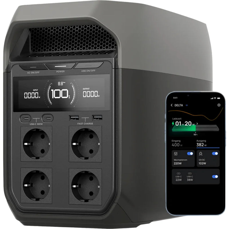 ECOFLOW uzlādes stacija DELTA 3 5016301002. Akumulatora ietilpība-1024 Wh 1800W