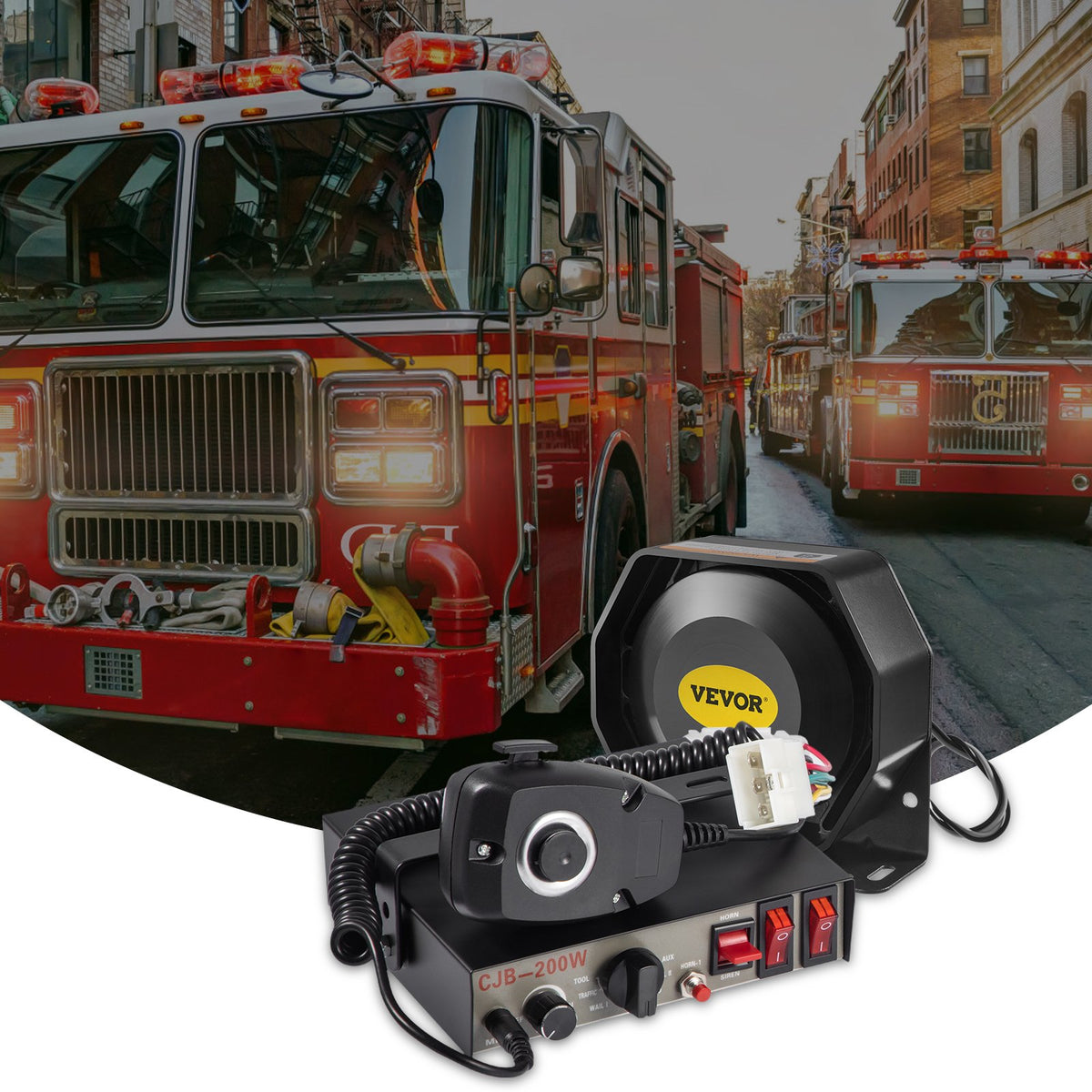 VEVOR 200 W Emergency Warning Siren Kit with 8 Signals, PA Speaker and Microphone – Suitable for Police, Ambulance, Fire and Special Service Vehicles