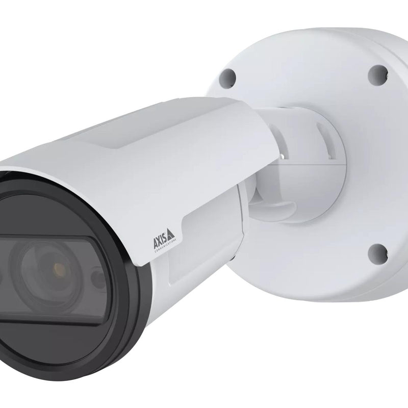AXIS P1488-LE 8 MP āra bullet IP kamera, 5,9–13,8 mm, 114–46° horizontālais skata leņķis, 62–26° vertikālais skata leņķis, 60 kadri/s, IR nakts redzamība līdz 50 m, H.265, AV1, WDR, AI, microSD, PoE, IP66/IP67, IK10, balta