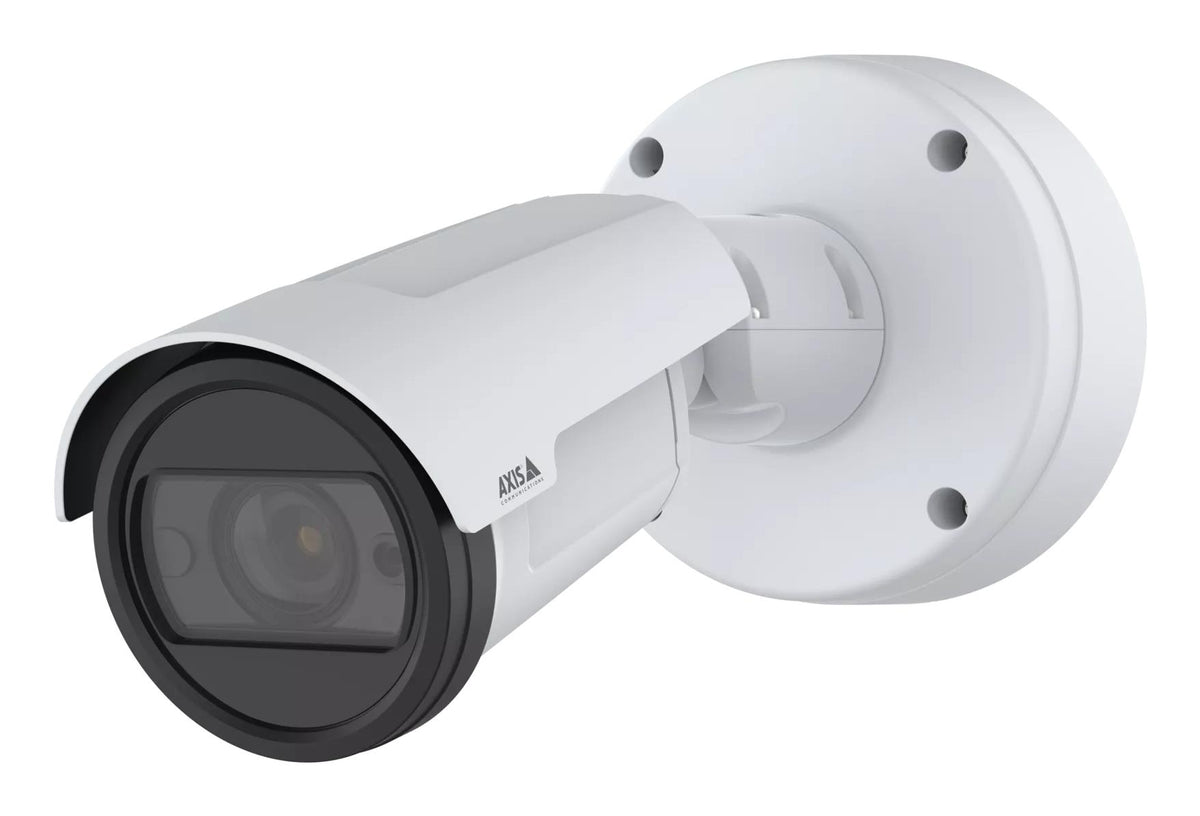 AXIS P1488-LE 8 MP outdoor bullet IP camera, 5.9–13.8 mm, 114–46° horizontal field of view, 62–26° vertical field of view, 60 fps, IR night vision up to 50 m, H.265, AV1, WDR, AI, microSD, PoE, IP66/IP67, IK10, white