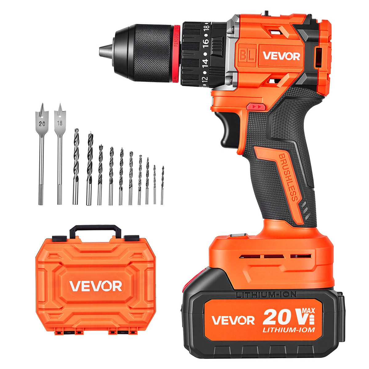 VEVOR Hammer Drill 20 V, 13 mm, 30 000 impacts/min, 4 Ah