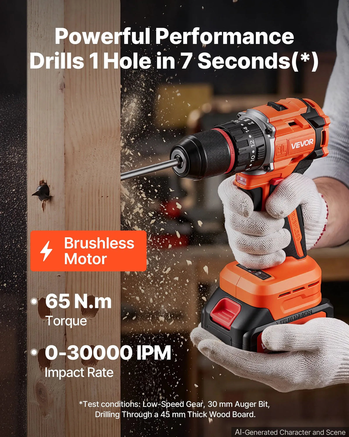 VEVOR Hammer Drill 20 V, 13 mm, 30 000 impacts/min, 4 Ah