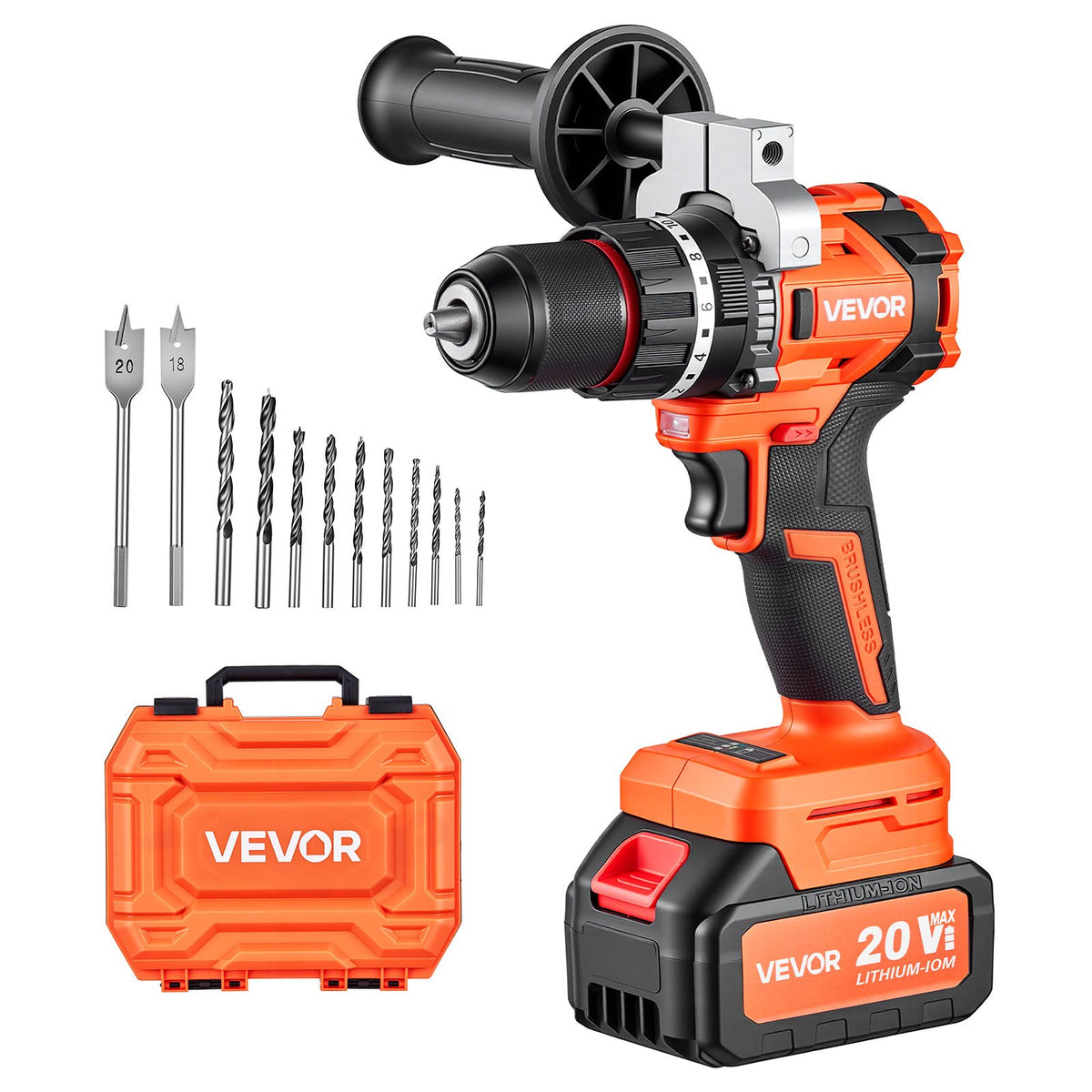 VEVOR Hammer Drill 20 V, 13 mm, 26 000 impacts/min, 4 Ah