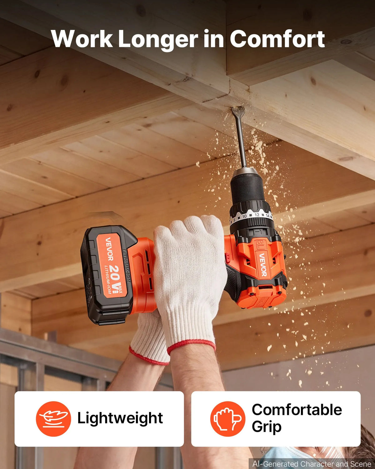 VEVOR triecienurbjmašīna 20 V, 13 mm, 24 000 triec./min, 4 Ah