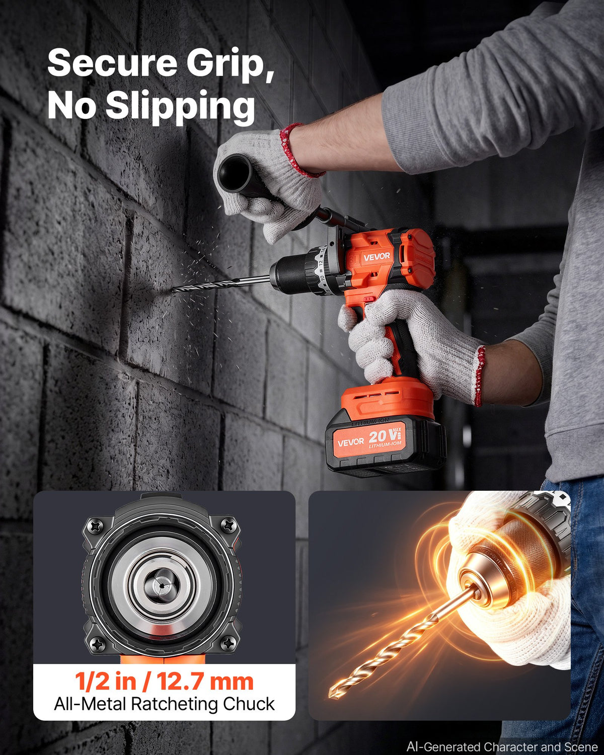 VEVOR triecienurbjmašīna 20 V, 13 mm, 24 000 triec./min, 4 Ah