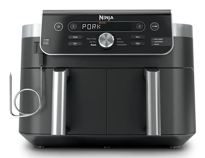 Ninja DualZone XL DZ950EU, 2470 W, 9,5 l karstā gaisa friteris ar 2 neatkarīgām 4,75 l zonām, viedo Smart Cook termometru, 6 gatavošanas programmām, SYNC un MATCH funkcijām