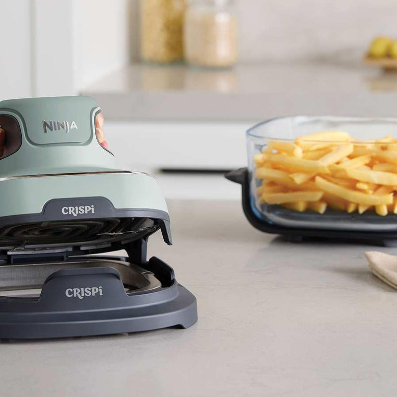 Ninja CRISPi FN101EUSG, 4-in-1 pārnēsājams stikla karstā gaisa friteris, 1700 W, 3,8 l un 1,4 l CleanCrisp tvertnes, Air Fry, Roast, ReCrisp un Keep Warm, salvijas zaļš