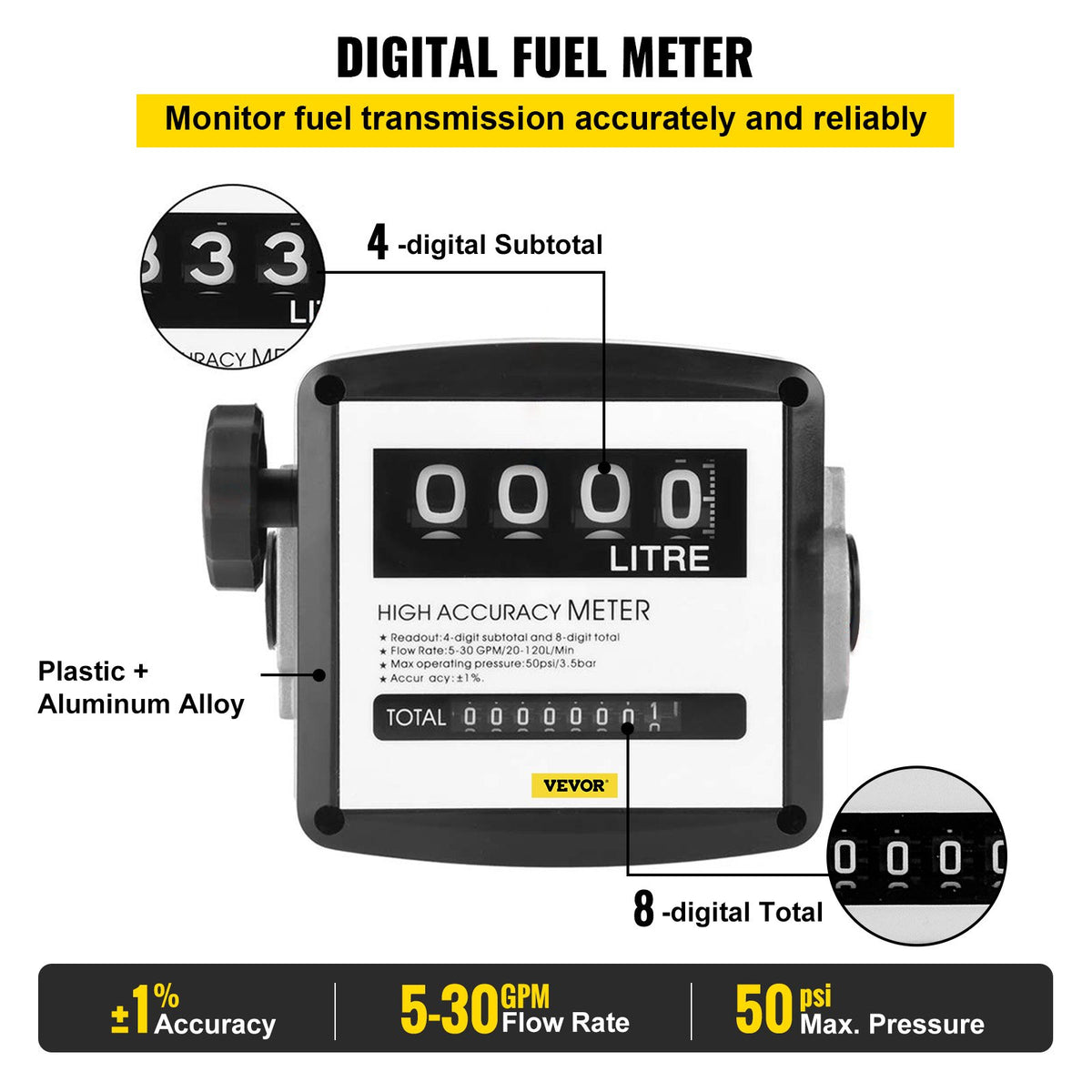 VEVOR Diesel Fuel Transfer Pump, 220 V, 40 l/min, Self-Priming Electric Pump for Oil and Diesel