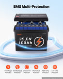 VEVOR 24 V 100 Ah LiFePO4 akumulators, Bluetooth, 100 A BMS, 2560 Wh