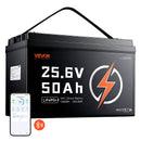 VEVOR 24 V 50 Ah LiFePO4 akumulators, Bluetooth, 50 A BMS, 1280 Wh