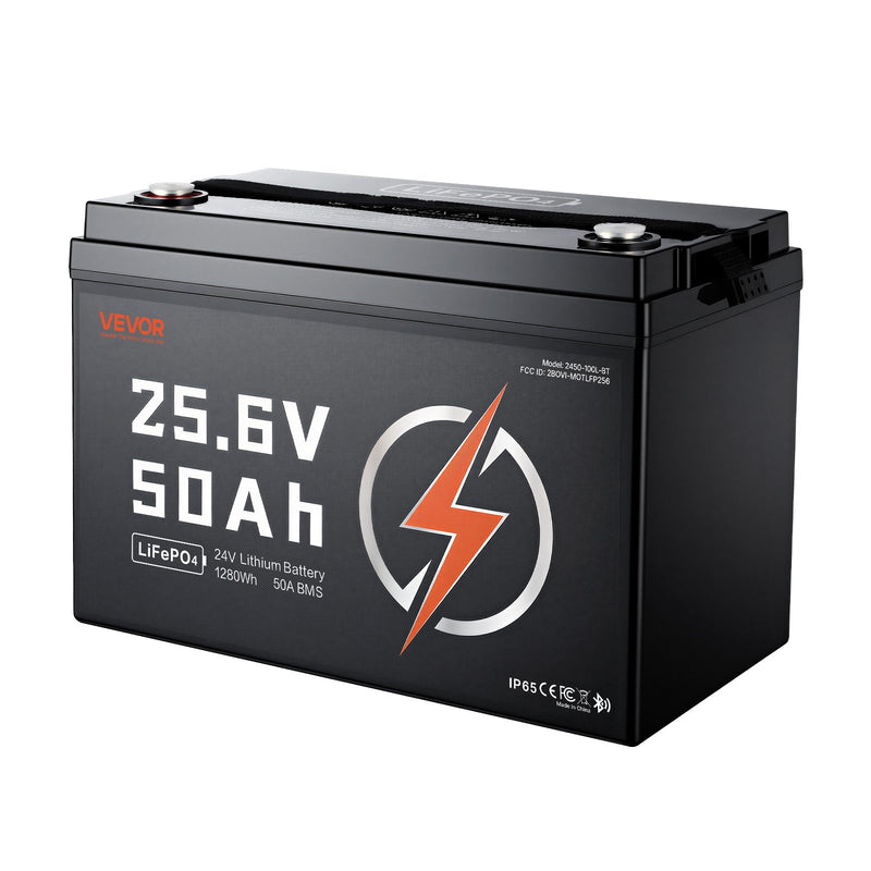 VEVOR 24 V 50 Ah LiFePO4 akumulators, Bluetooth, 50 A BMS, 1280 Wh