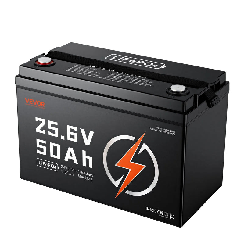 VEVOR 24 V 50 Ah LiFePO4 akumulators, Bluetooth, 50 A BMS, 1280 Wh